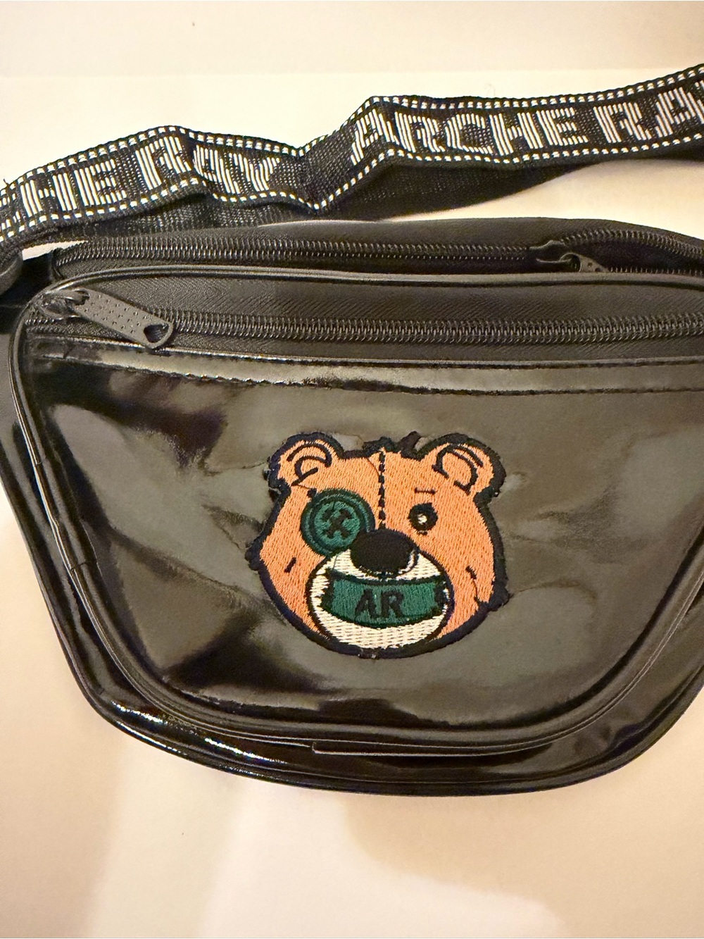 Crossbody Bag with Embroidered Bear Patch